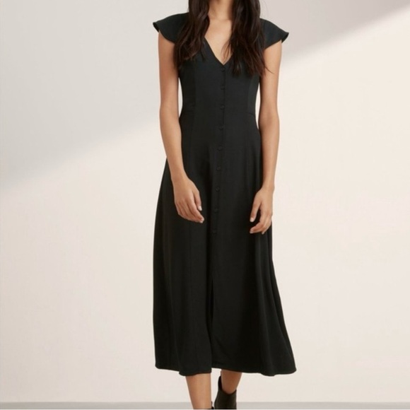 Talula NWT Bonsallo Dress Midi Short-Sleeve Buttons Lightweight Tan Aritzia - Picture 2 of 6